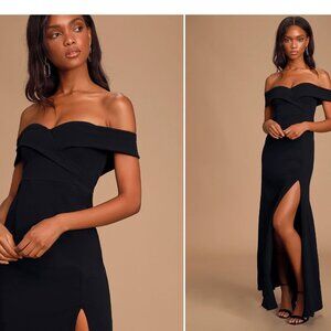 Lulus Song of Love Black Off-the-Shoulder Maxi Dress Size S NWT